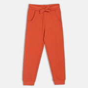 Boys Cotton Solid Joggers - Orange