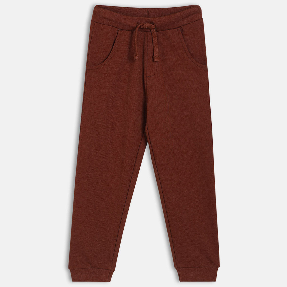 Boys Cotton Solid Joggers - Brown