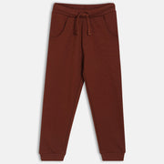 Boys Cotton Solid Joggers - Brown