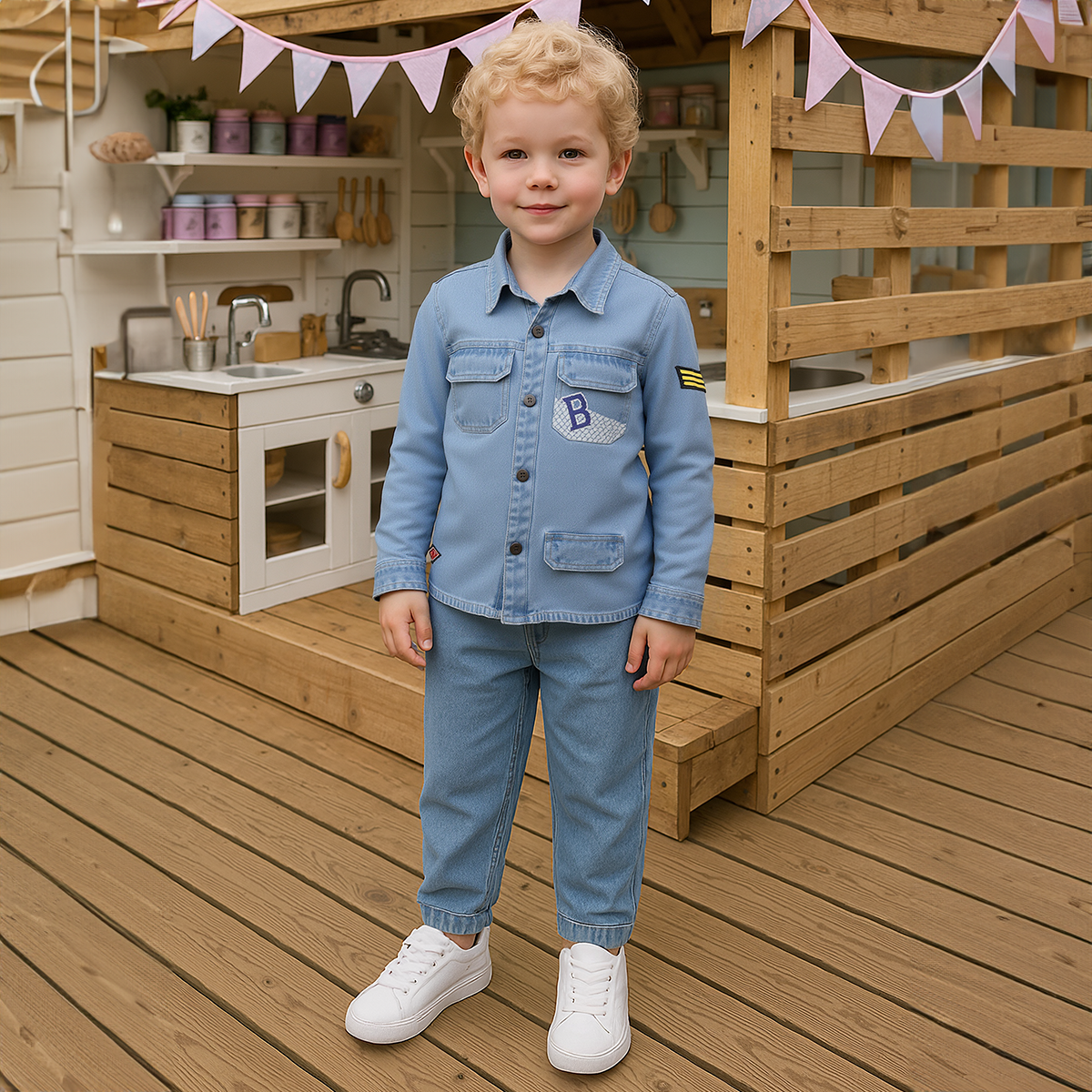 Boys Cotton Full Sleeve Solid Clothing Set - Blue