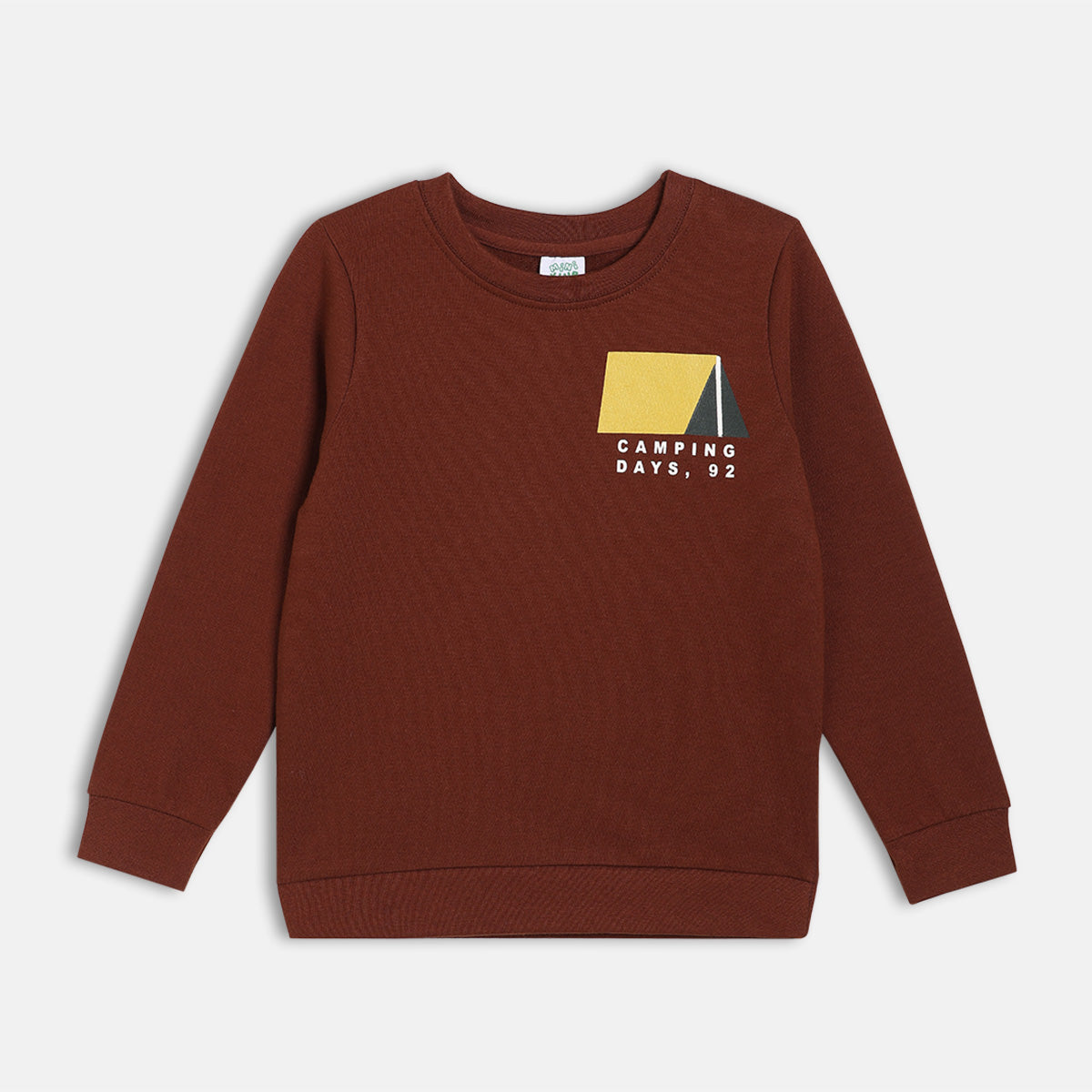 Boys Cotton Full Sleeves Text Printed Sweatshirt - Brown