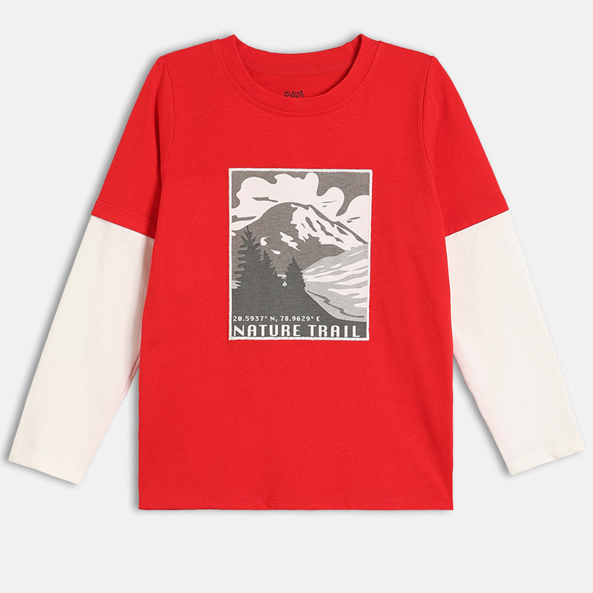 Boys Cotton Full Sleeves Text Printed T-Shirt - Red