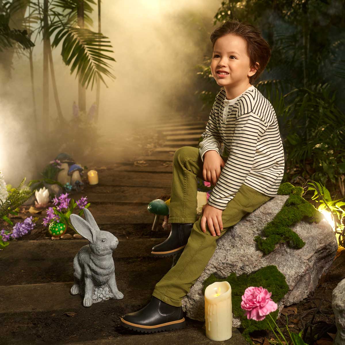 Boys Cotton Full Sleeves Striped Tee - Beige