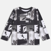 Boys Cotton Full Sleeves Graphic Printed Tee - Black & White