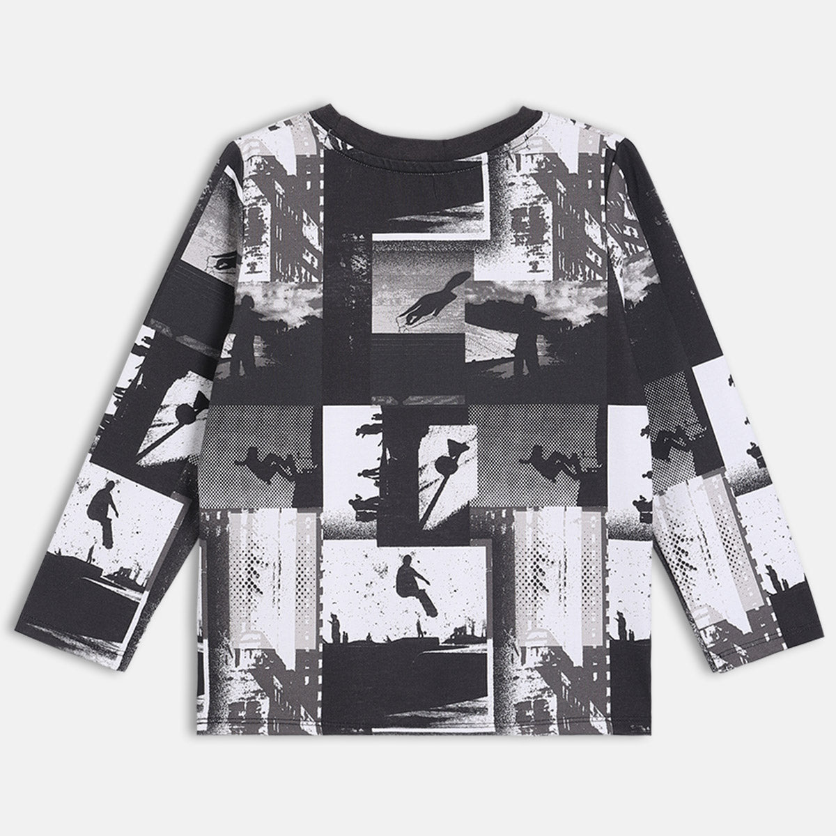 Boys Cotton Full Sleeves Graphic Printed Tee - Black & White