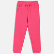 Girls Cotton Solid Joggers - Pink