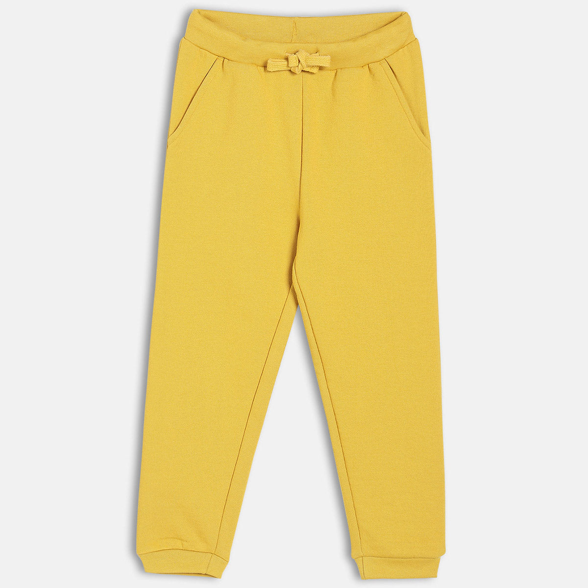 Girls Cotton Solid Joggers - Mustard