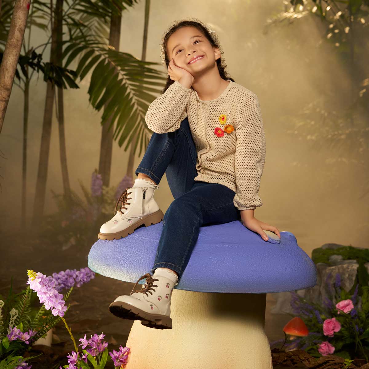 Girls Cotton Full Sleeves Floral Embroidered Top - Pink