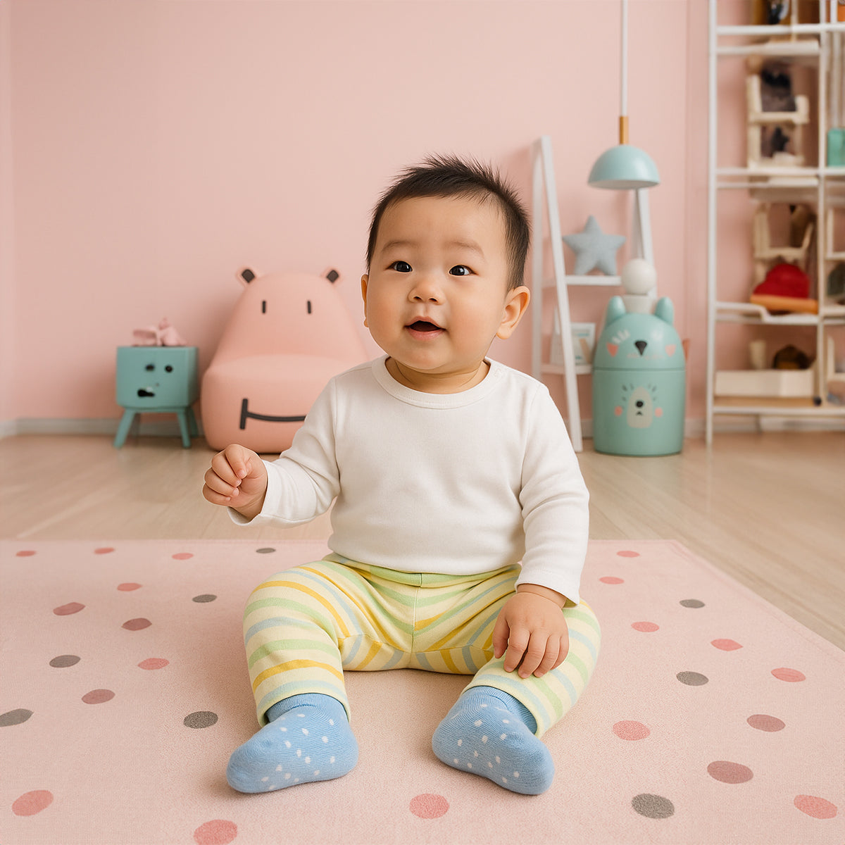 Boys Cotton Pack of 2 Solid & Striped Knit Bottoms - Grey & Green