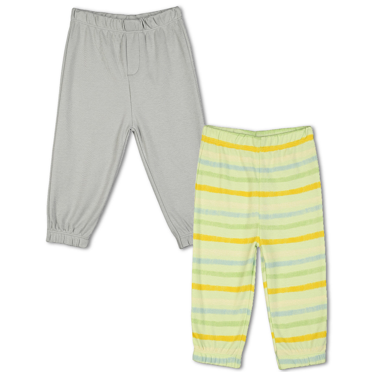 Boys Cotton Pack of 2 Solid & Striped Knit Bottoms - Grey & Green