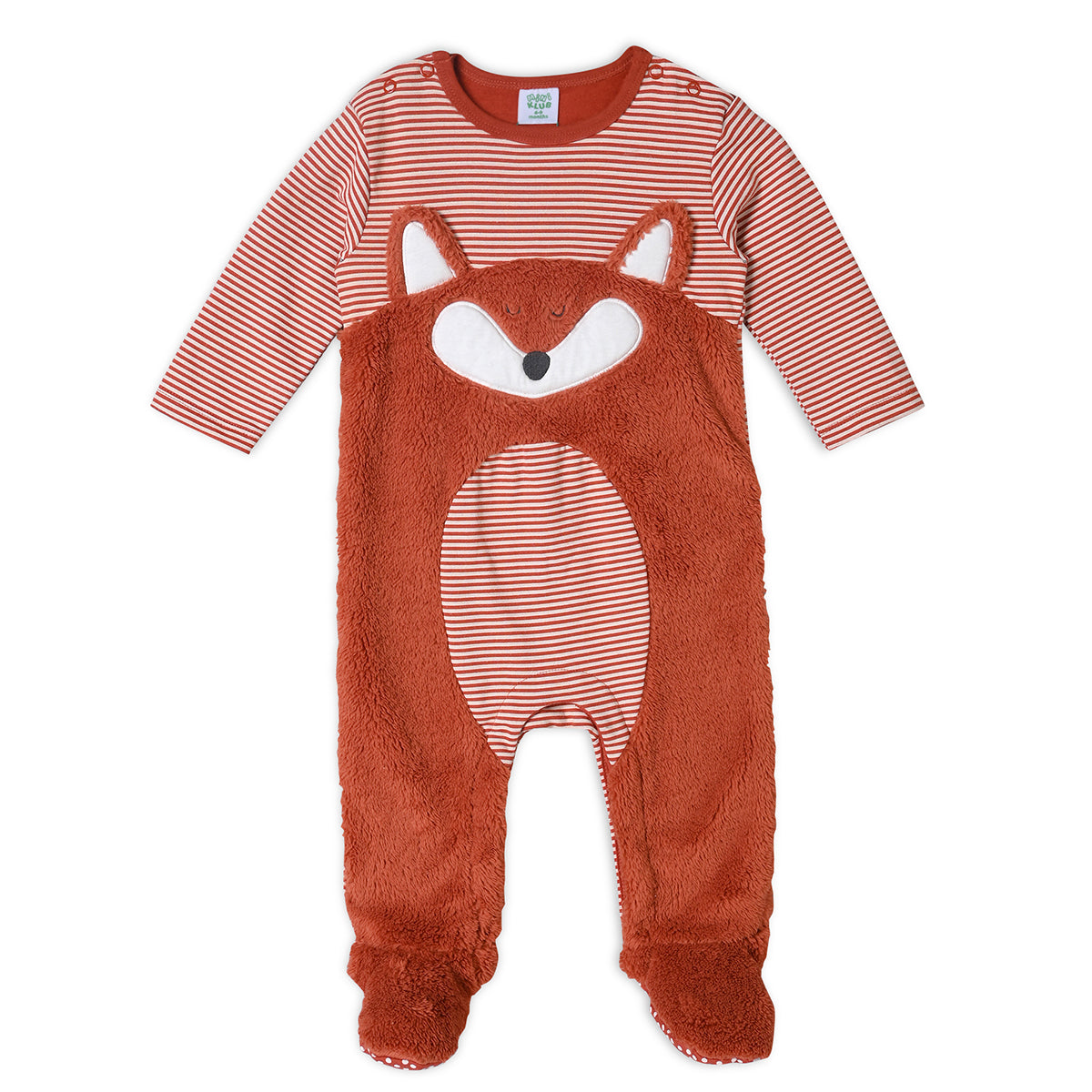 Boys Cotton Full Sleeves Teddy Embroidered Sleepsuit - Brown