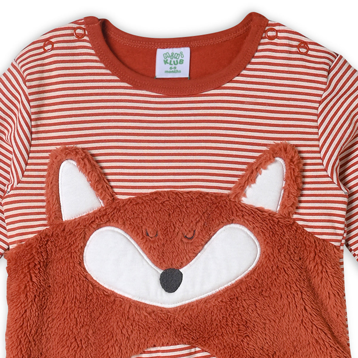 Boys Cotton Full Sleeves Teddy Embroidered Sleepsuit - Brown