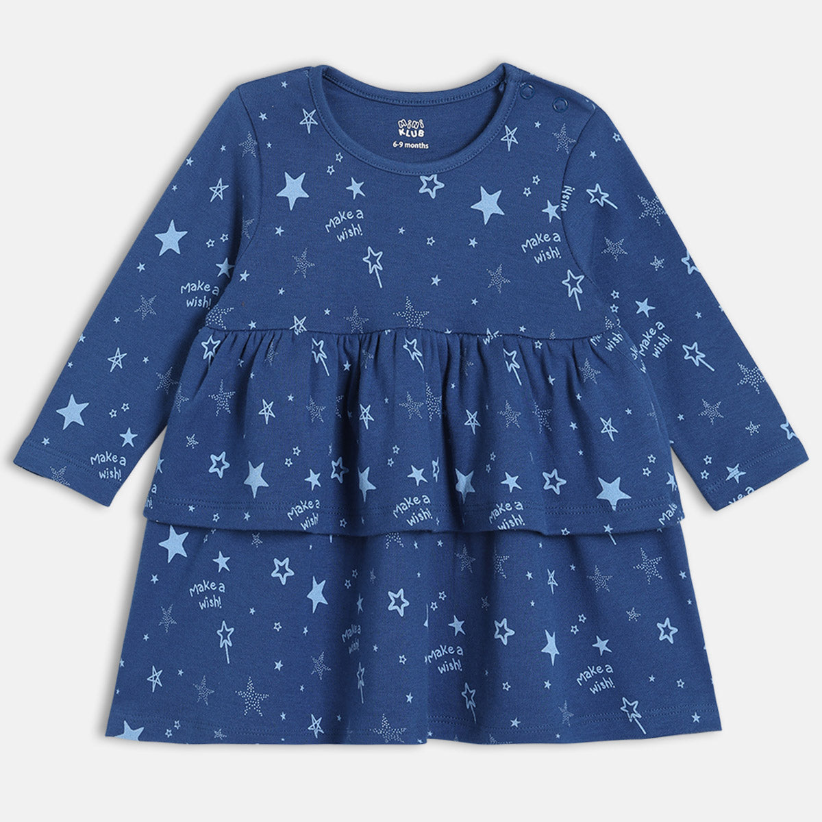 Girls Cotton Pack Of 2 Full Sleeves Star & Planets Printed Dress - Blue & Pink