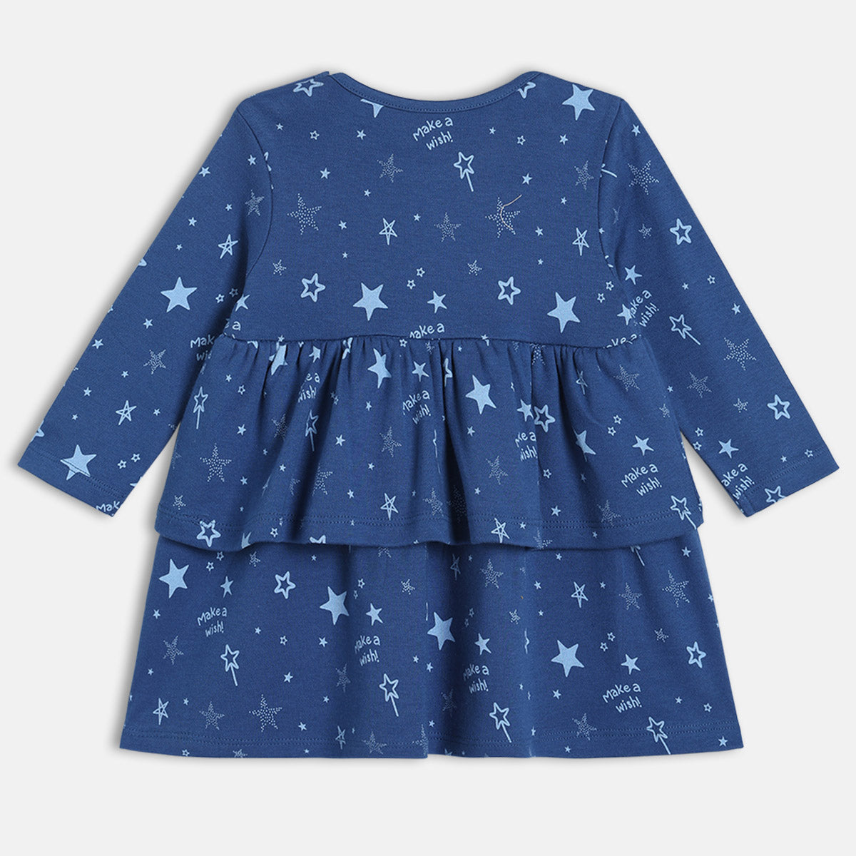 Girls Cotton Pack Of 2 Full Sleeves Star & Planets Printed Dress - Blue & Pink