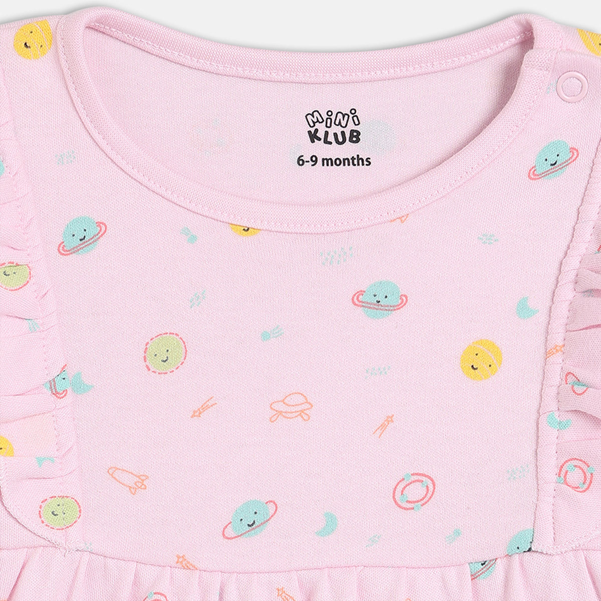 Girls Cotton Pack Of 2 Full Sleeves Star & Planets Printed Dress - Blue & Pink