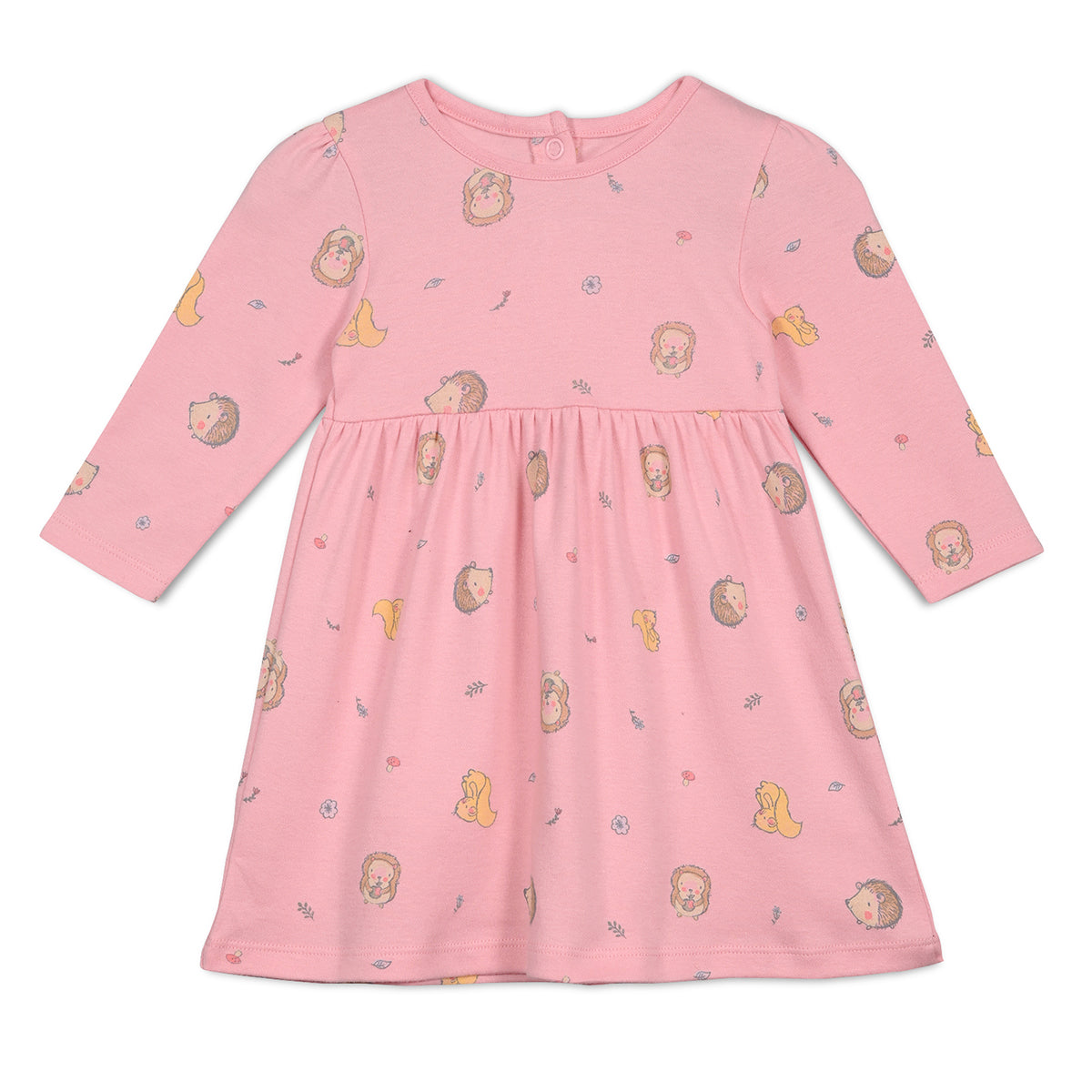 Girls Cotton Pack Of 2 Full Sleeves Animal & Floral Printed Dress - White & Pink