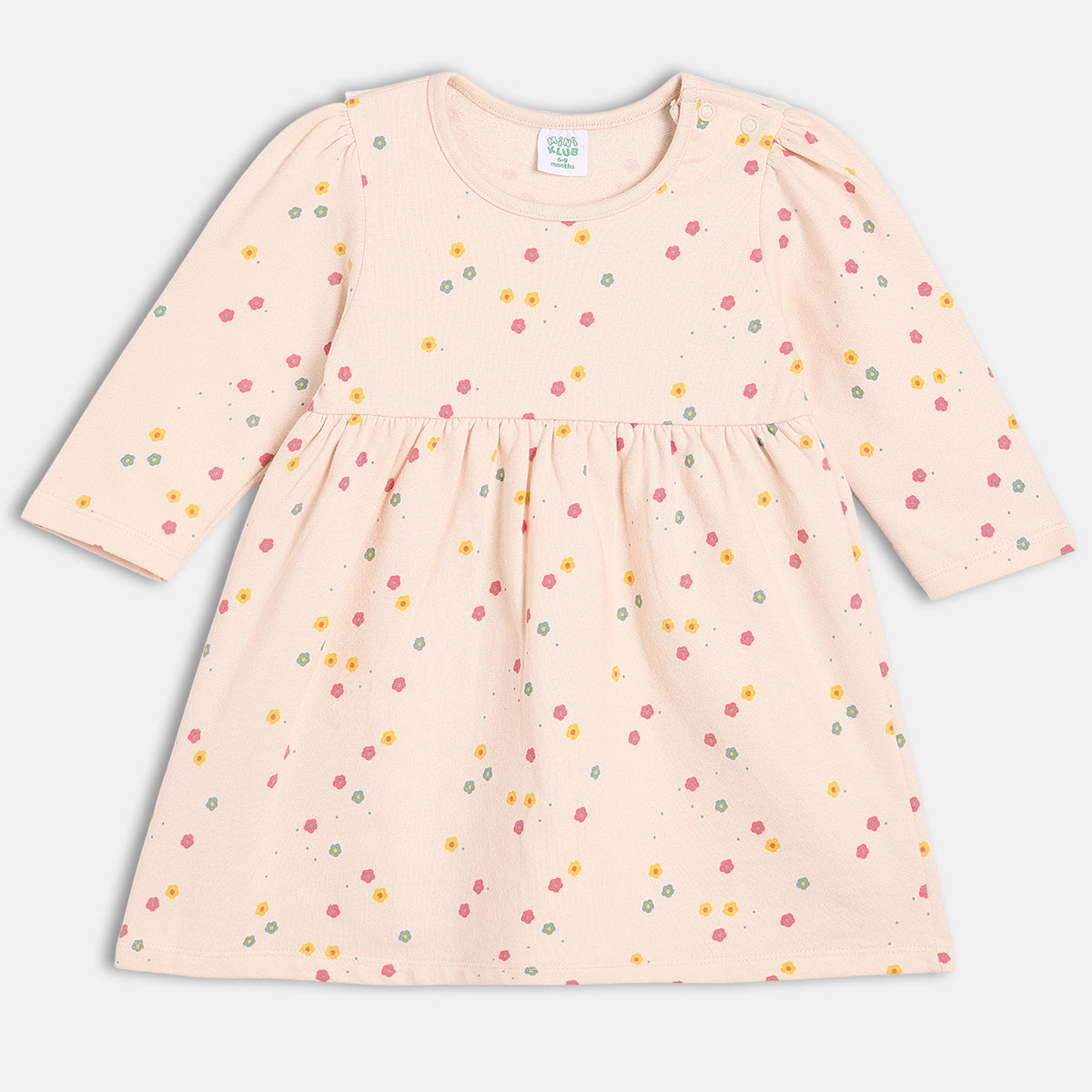 Girls Cotton Pack Of 2 Full Sleeves Geometric & Floral Printed Dress - Peach