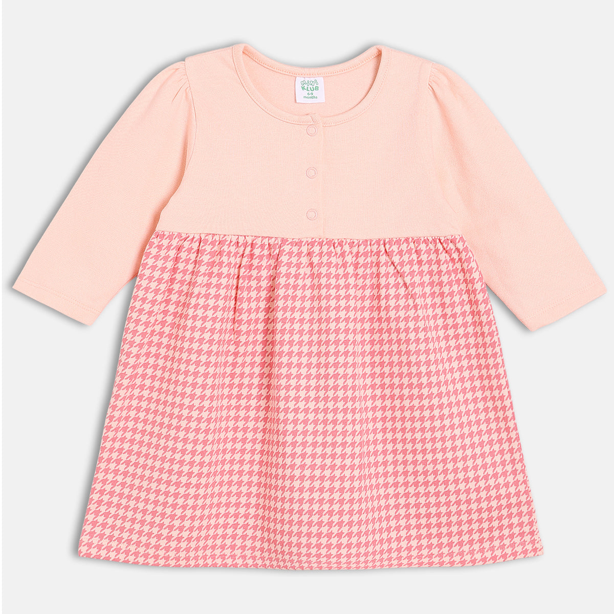 Girls Cotton Pack Of 2 Full Sleeves Geometric & Floral Printed Dress - Peach