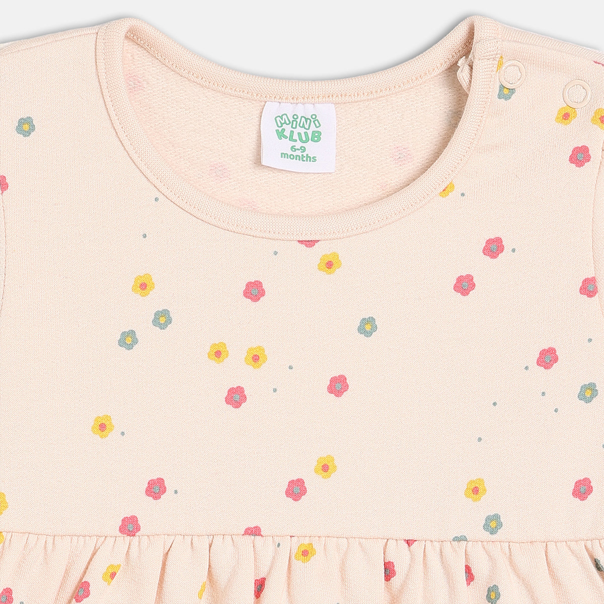 Girls Cotton Pack Of 2 Full Sleeves Geometric & Floral Printed Dress - Peach