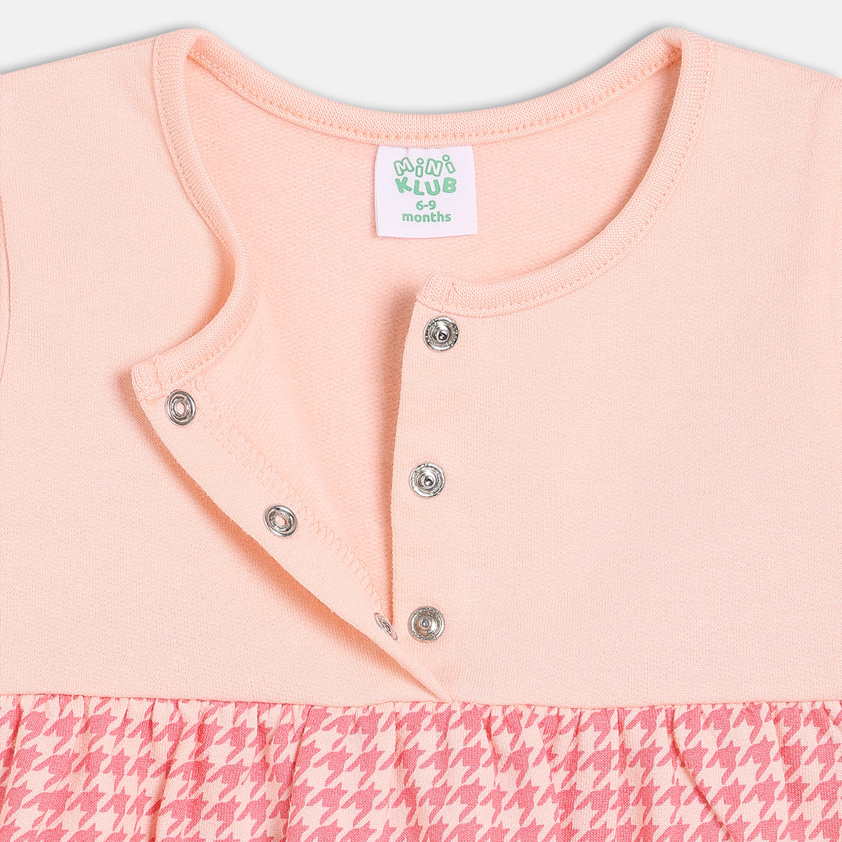 Girls Cotton Pack Of 2 Full Sleeves Geometric & Floral Printed Dress - Peach