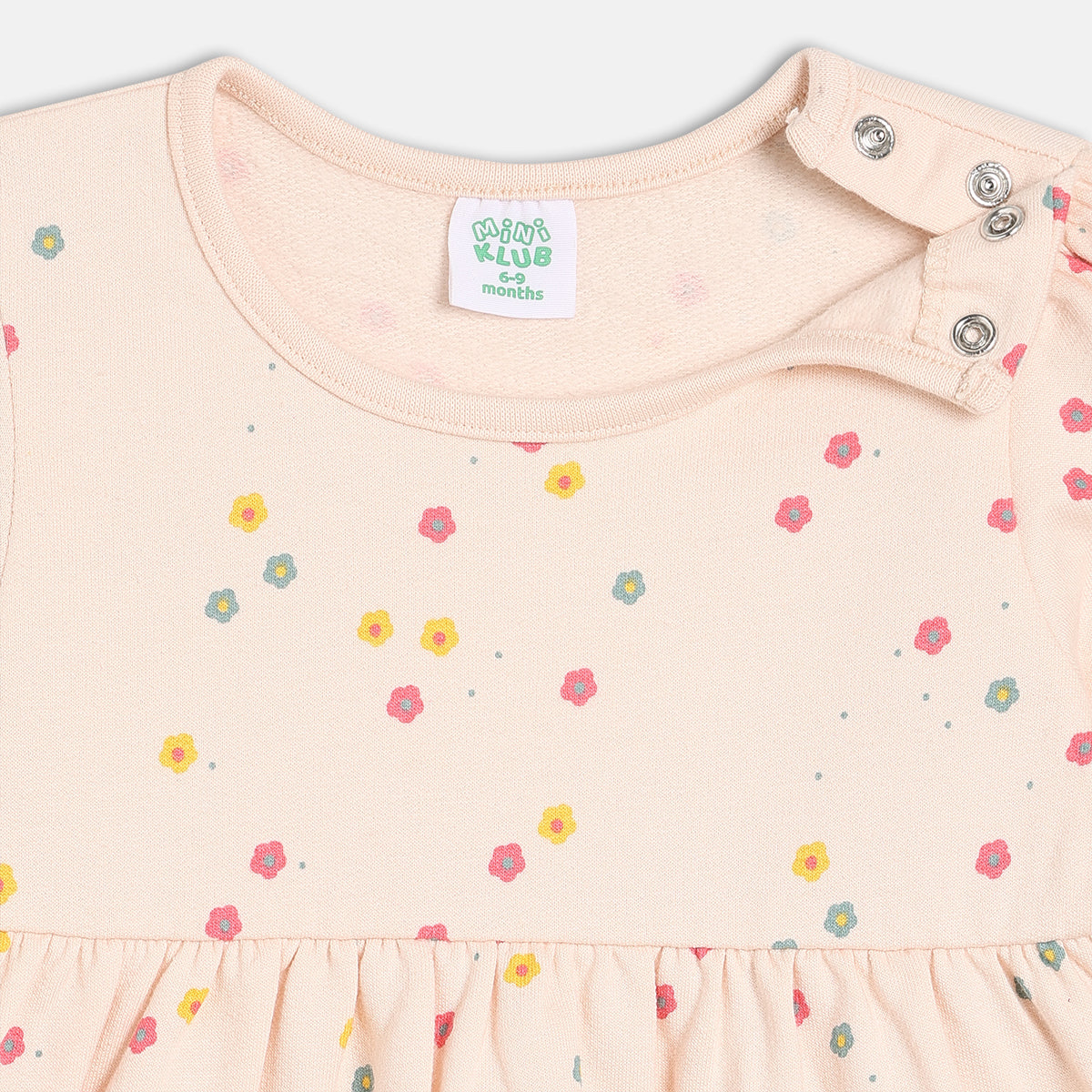 Girls Cotton Pack Of 2 Full Sleeves Geometric & Floral Printed Dress - Peach