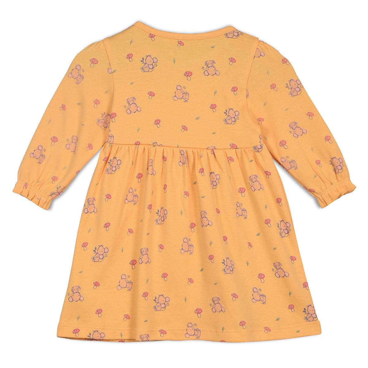 Girls Cotton Pack Of 2 Full Sleeves Animal & Floral Printed Dress - Mustard & Blue