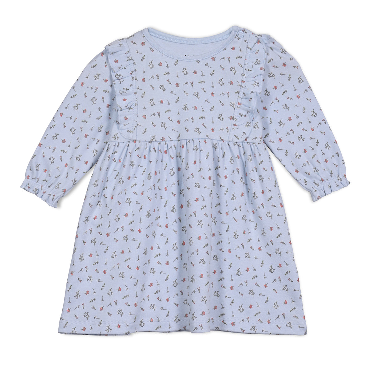 Girls Cotton Pack Of 2 Full Sleeves Animal & Floral Printed Dress - Mustard & Blue