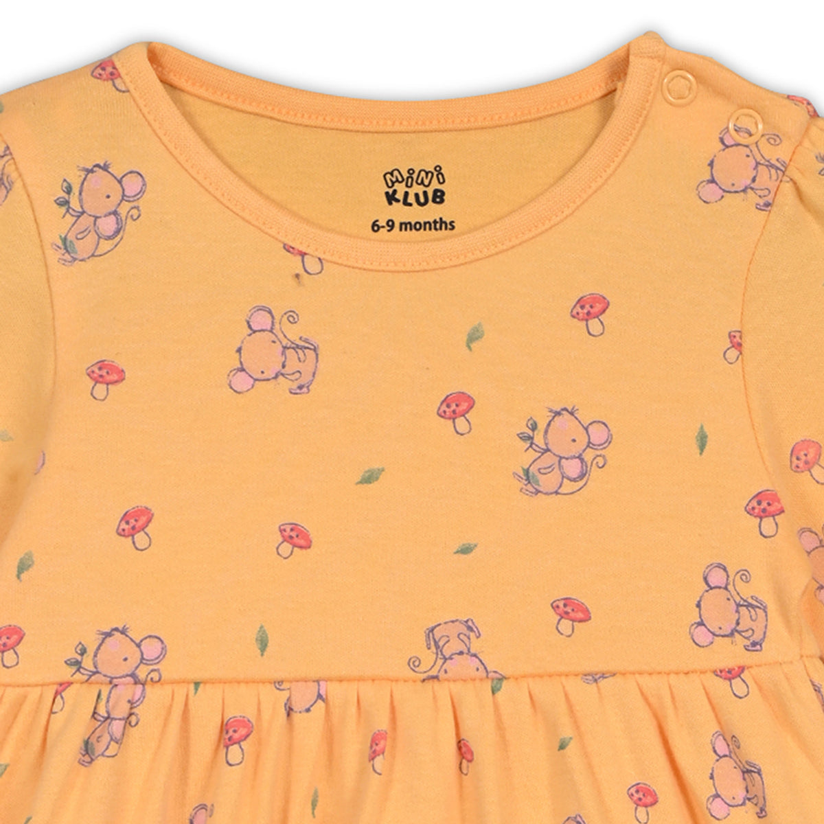 Girls Cotton Pack Of 2 Full Sleeves Animal & Floral Printed Dress - Mustard & Blue