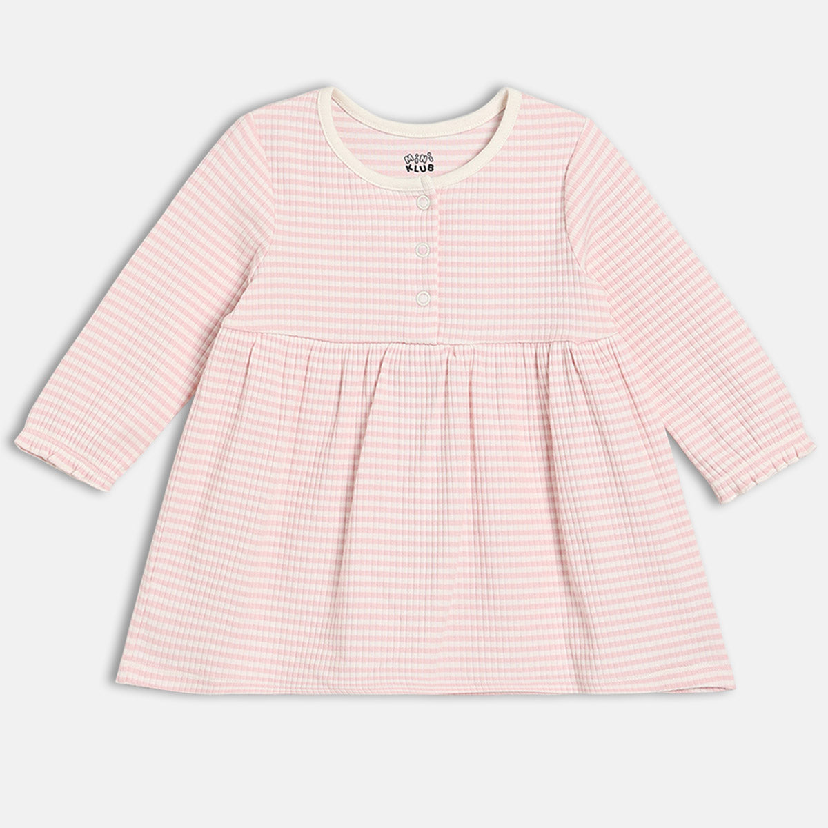 Girls Cotton Pack Of 2 Full Sleeves Floral Printed & Striped Dress - Cream & Pink