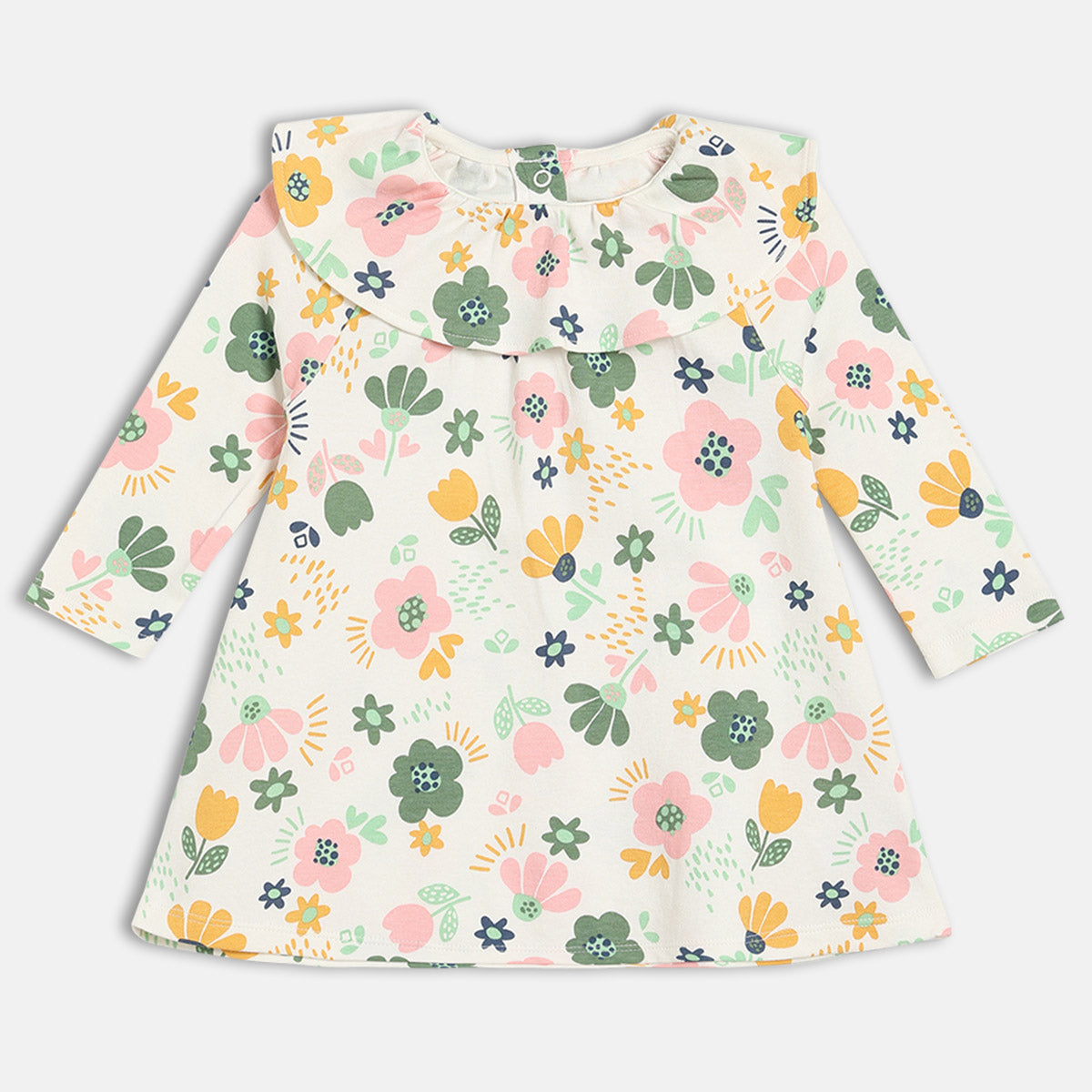 Girls Cotton Pack Of 2 Full Sleeves Floral Printed & Striped Dress - Cream & Pink