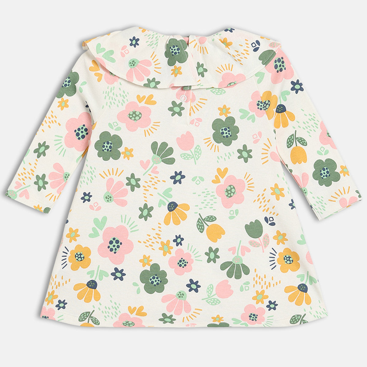 Girls Cotton Pack Of 2 Full Sleeves Floral Printed & Striped Dress - Cream & Pink