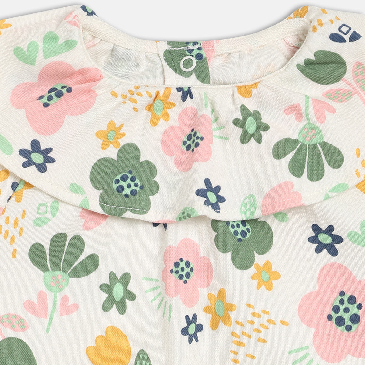 Girls Cotton Pack Of 2 Full Sleeves Floral Printed & Striped Dress - Cream & Pink