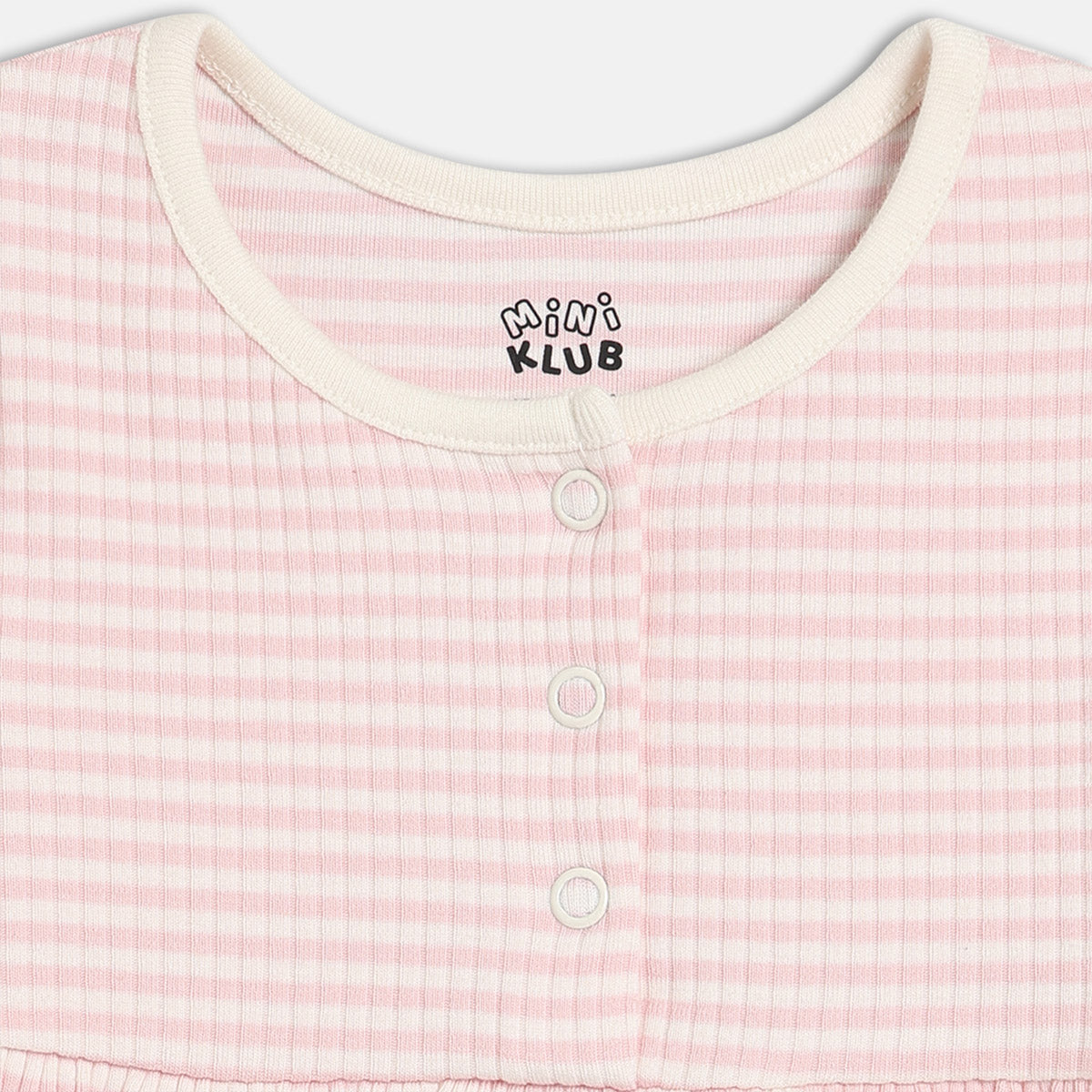 Girls Cotton Pack Of 2 Full Sleeves Floral Printed & Striped Dress - Cream & Pink