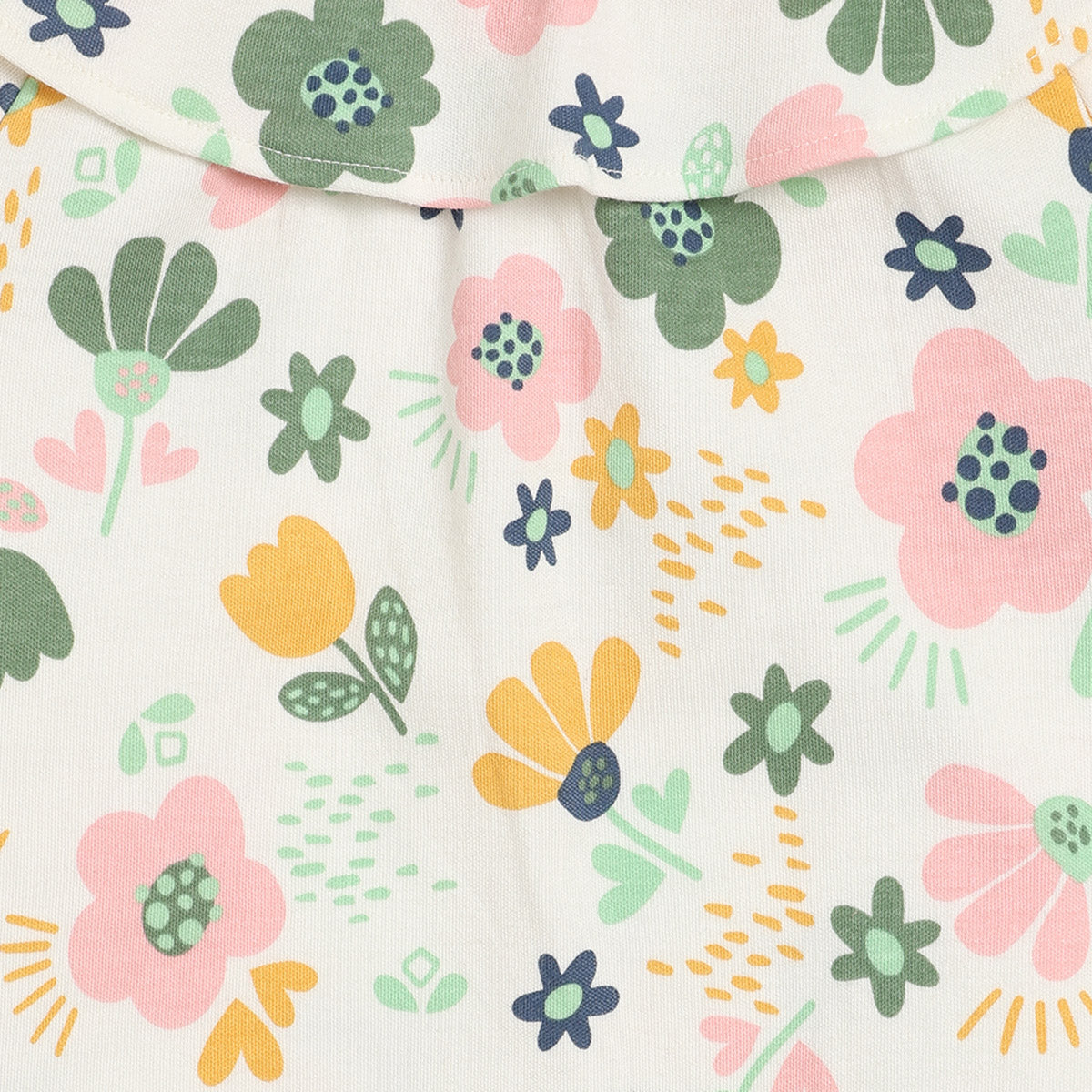 Girls Cotton Pack Of 2 Full Sleeves Floral Printed & Striped Dress - Cream & Pink