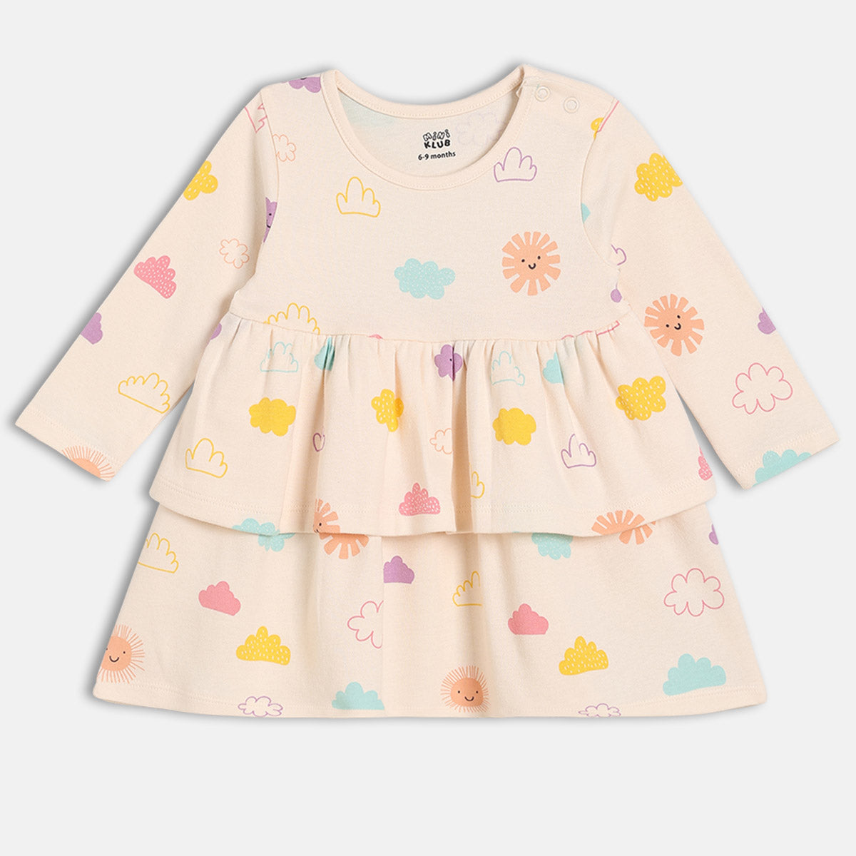 Girls Cotton Pack Of 2 Full Sleeves Floral & Hot Balloon Printed Dress - Yellow & Pink