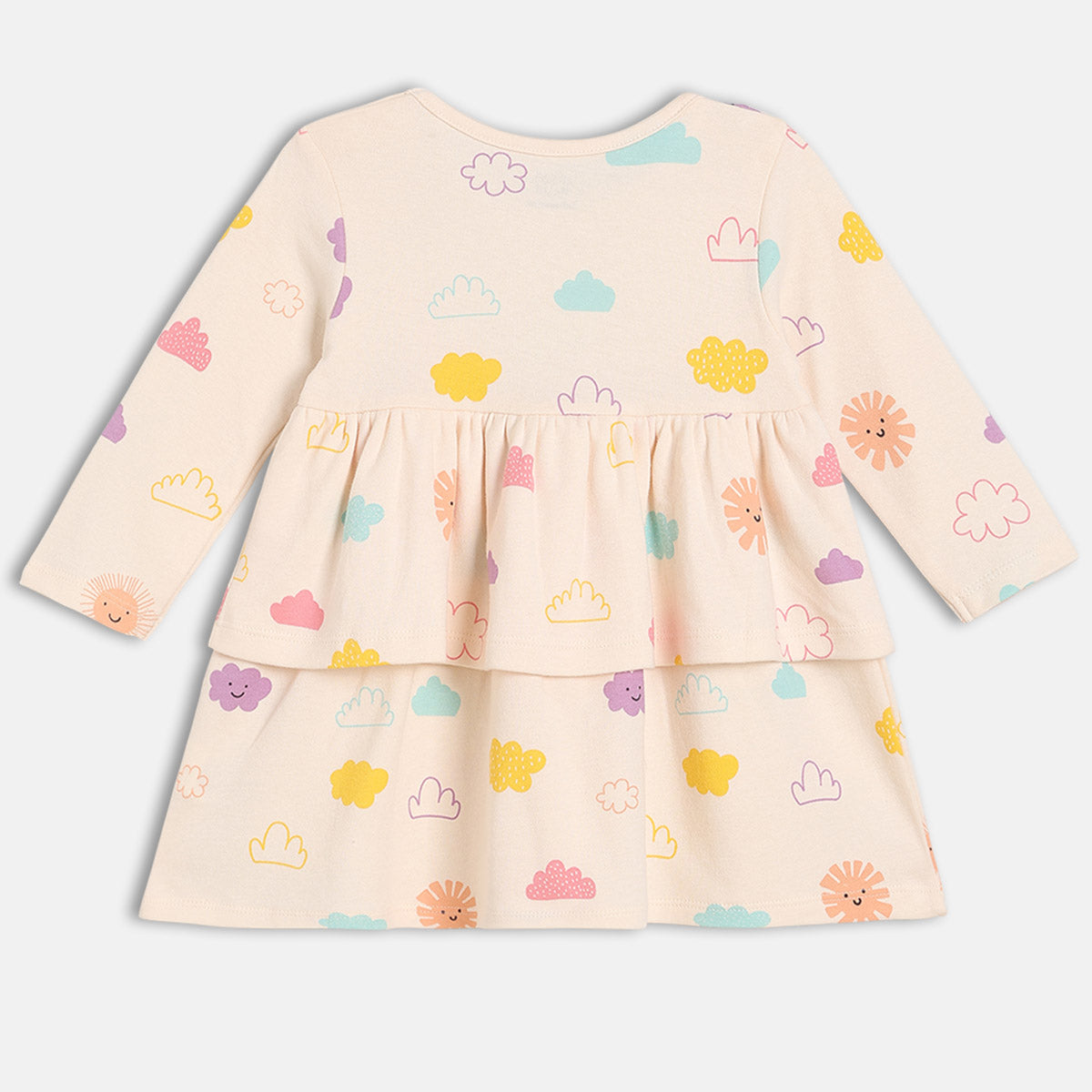 Girls Cotton Pack Of 2 Full Sleeves Floral & Hot Balloon Printed Dress - Yellow & Pink