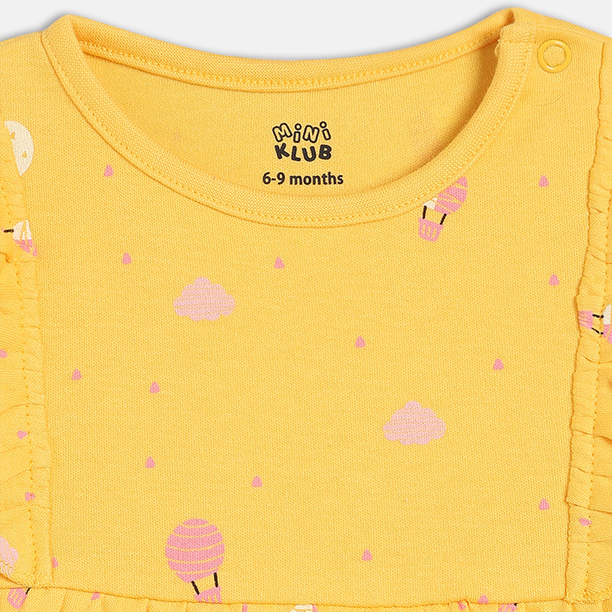 Girls Cotton Pack Of 2 Full Sleeves Floral & Hot Balloon Printed Dress - Yellow & Pink