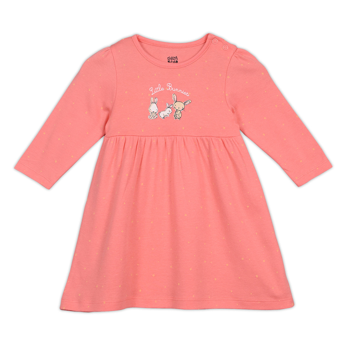 Girls Cotton Pack Of 2 Full Sleeves Animal Printed Dress - Mustard Yellow & Peach