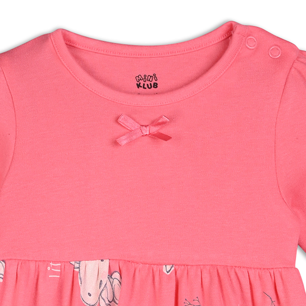 Girls Cotton Pack Of 2 Full Sleeves Animal Printed Dress - Red & Pink