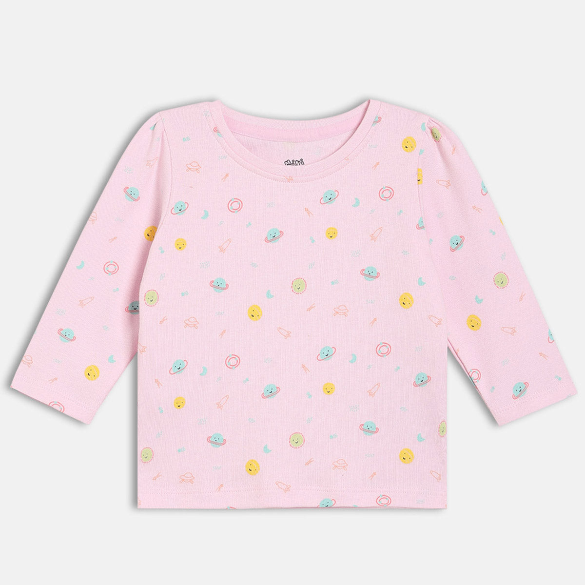 Girls Cotton Pack Of 2 Full Sleeves Text & Planet Printed Tops - Green & Pink