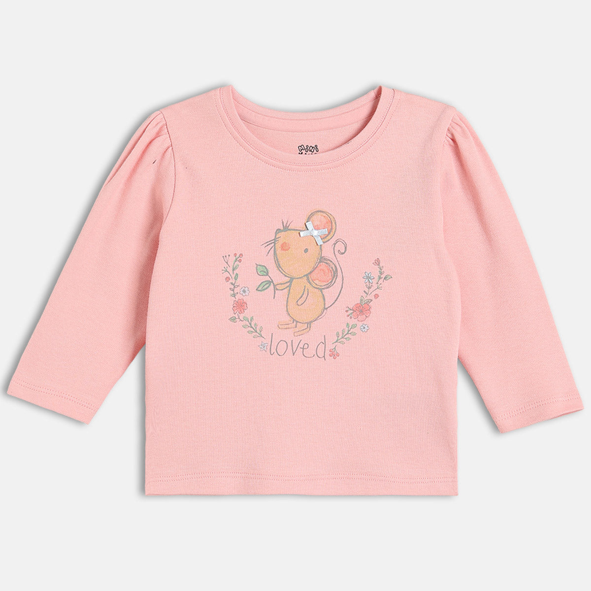 Girls Cotton Pack Of 2 Full Sleeves Floral Printed & Striped Knit Tops - Pink & White