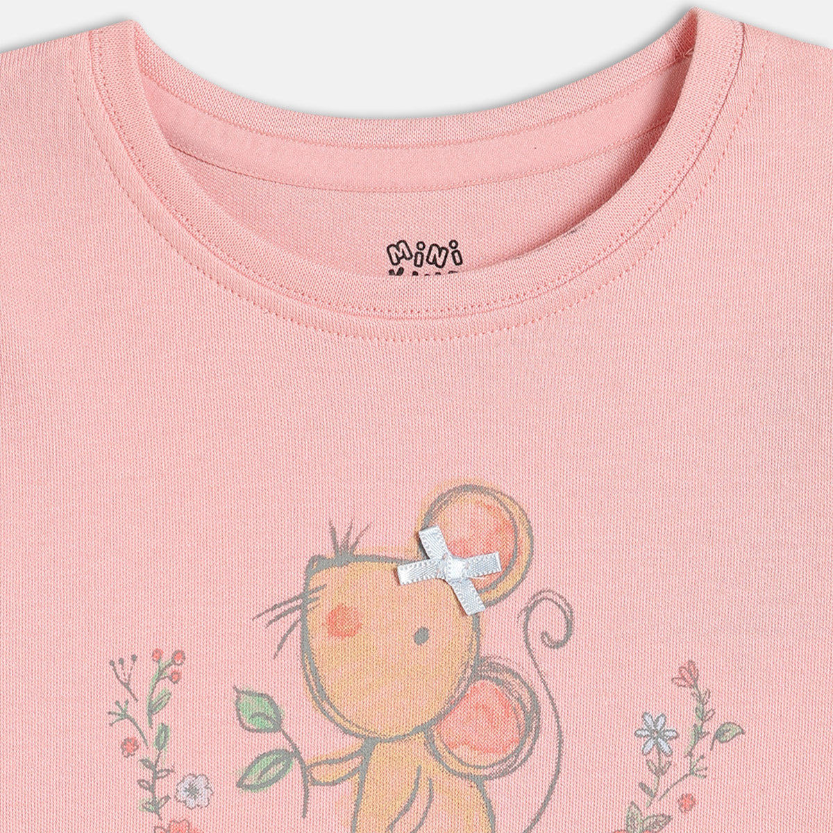 Girls Cotton Pack Of 2 Full Sleeves Floral Printed & Striped Knit Tops - Pink & White