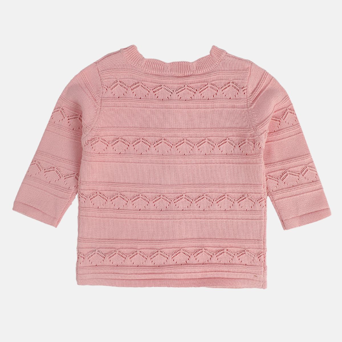 Girls Cotton Full Sleeves Schiffli Design Sweater - Peach