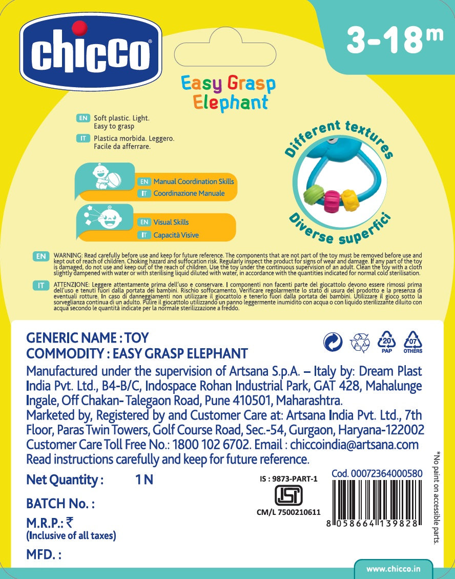 Chicco Toy Bs Easy Grasp Elephant