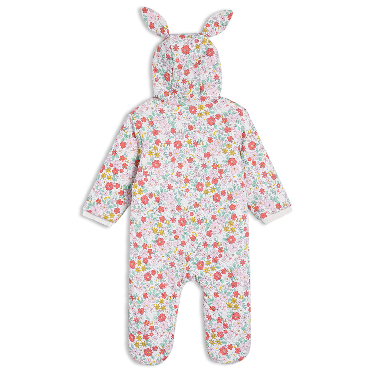 Baby Girls Floral Printed Hooded Pramsuit, Multicolour