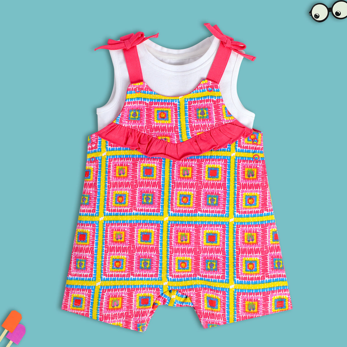 Girls Pink Pack Of 2 Dungaree Set