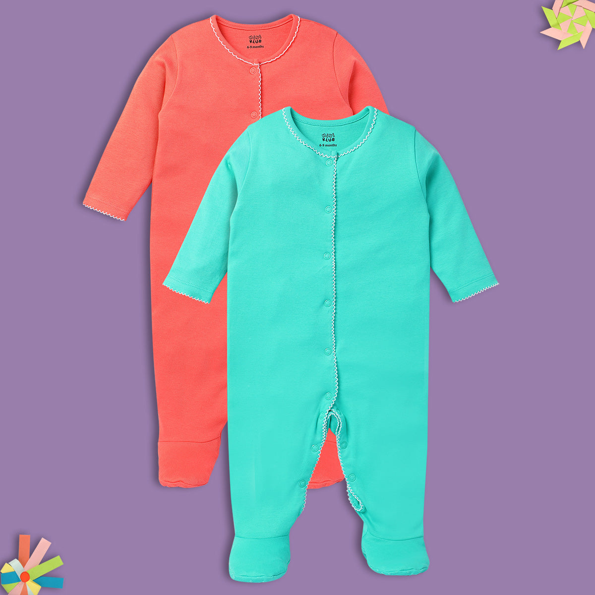 Girls Multicolor Pack Of 2 Sleep Suit