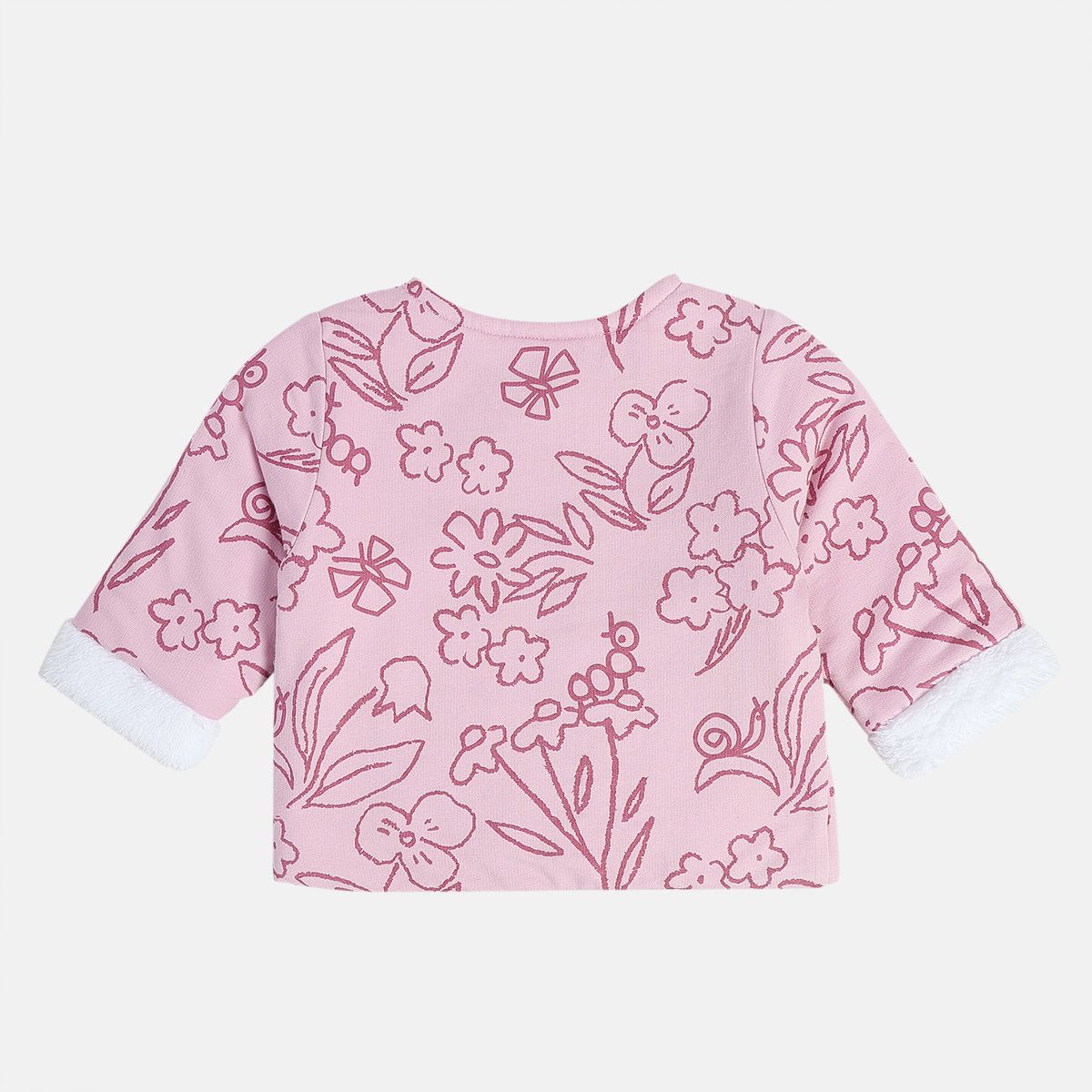 Girls Cotton Full Sleeves Floral Printed Jacket - Pink