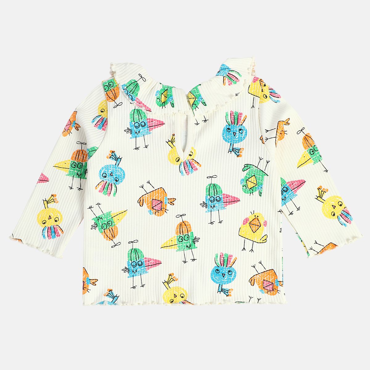 Girls Cotton Full Sleeves Cartoon Printed Top - White