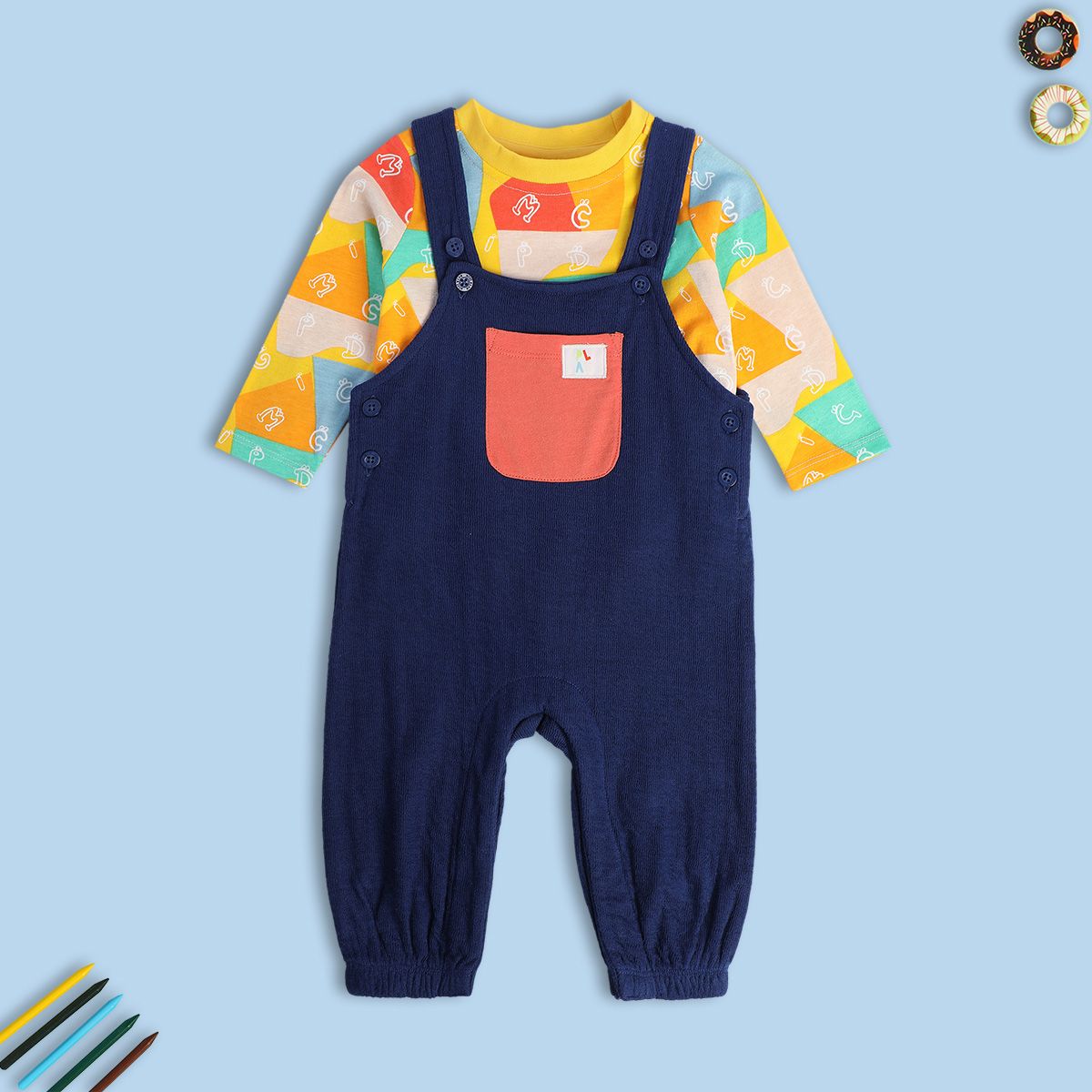 Boys Multicolor Pack Of 2 Dungaree Set